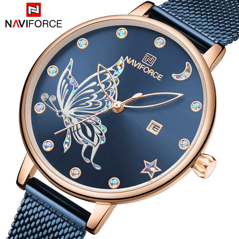 

NAVIFORCE Women Watches Luxury Brand reloj Butterfly Watch Fashion Quartz Ladies Mesh Stainless Steel Waterproof Gift reloj muje V191217, Whitewithbox