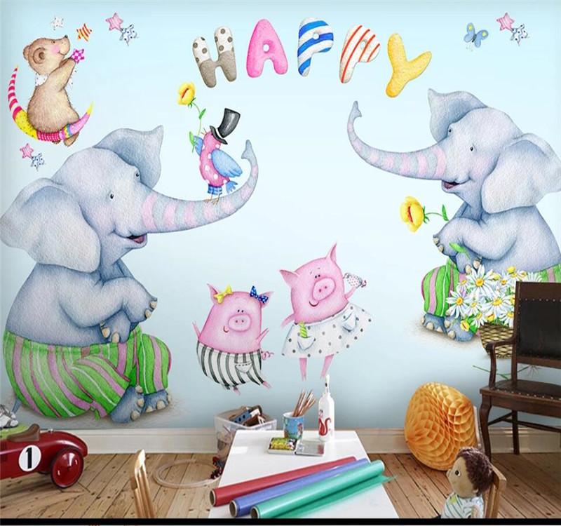 

XUE SU Large custom mural wallpaper hand-painted cartoon birthday party background wall covering, Silk material