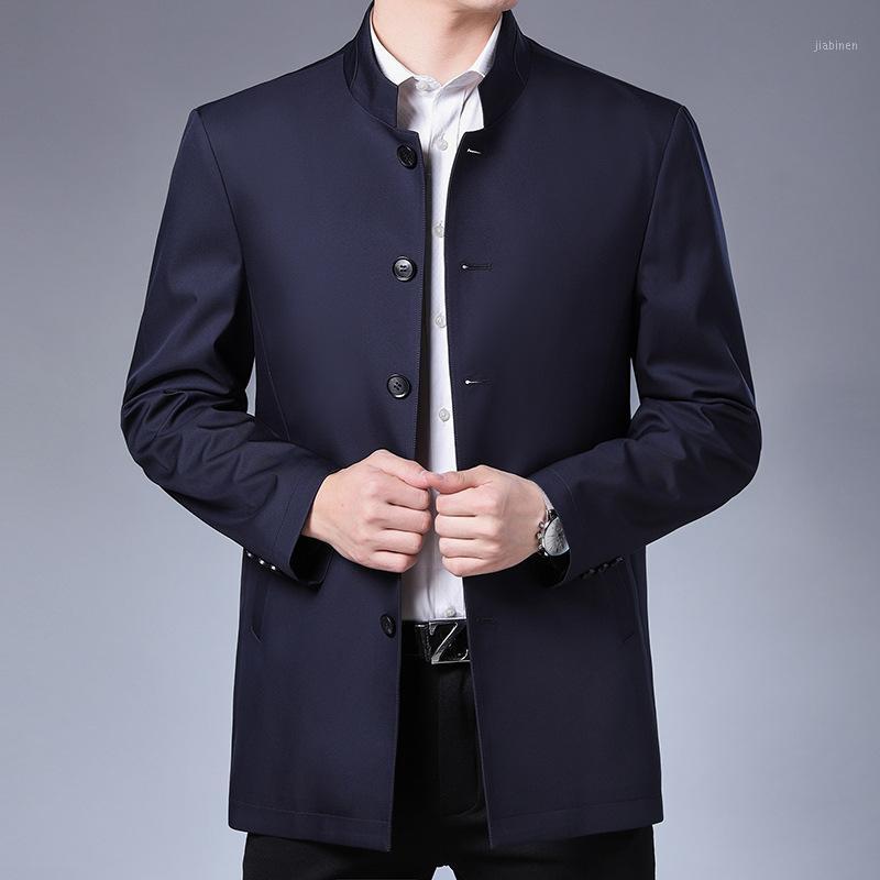

Spring And Autumn Mens Jackets 2021 Fall Dad Buttoned Coat Business Casual Middle-aged Loose Thin Stand-up Collar Clothing Men's, 8207 stand dark blue