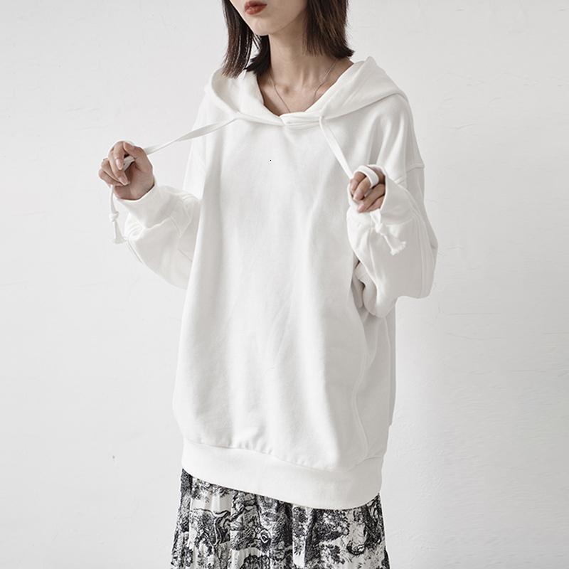 

White Korean Womens Sweatshirt Drawstring Hooded Long Sleeve Pullovers Female Autumn Oversized Fashion New 2021, Black