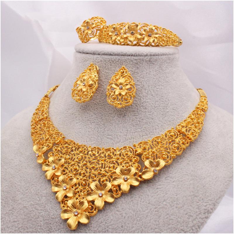 

Earrings & Necklace Dubai Sieraden Sets Gouden Ketting Oorbel Voor Vrouwen Afrikaanse Frankrijk Wedding Party 24K Ethiopië Bruids Ges Alloy, As pic