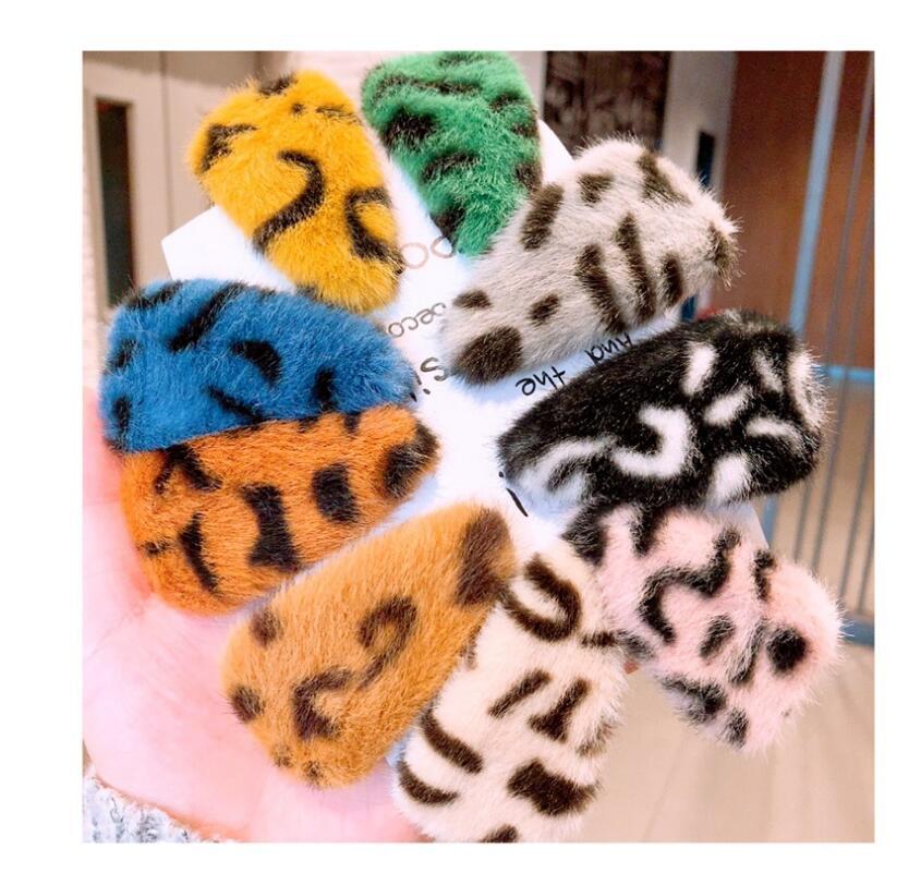

2021 Cute fake fur Hair Pins Girls' accessories Leopard fur triangle geometric BB side clip word clip jewelry
