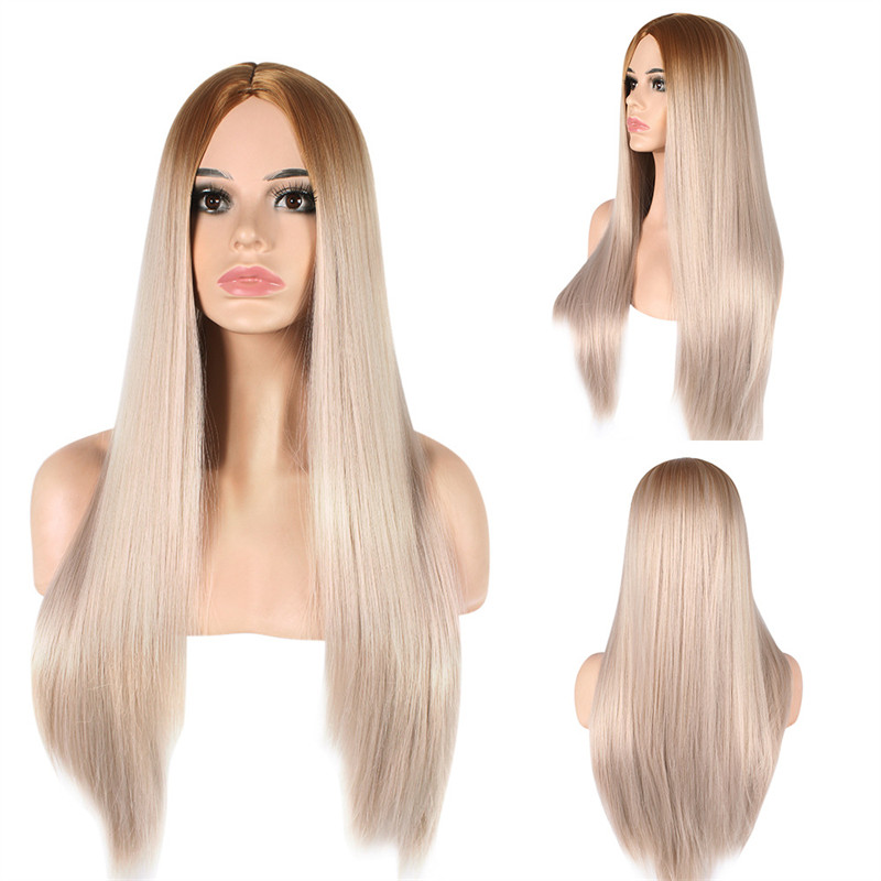 

26~28 inches Straight Synthetic Wig That Look Real Ombre Color Simulation Human Remy Hair Wigs perruques de cheveux humains C138, A003