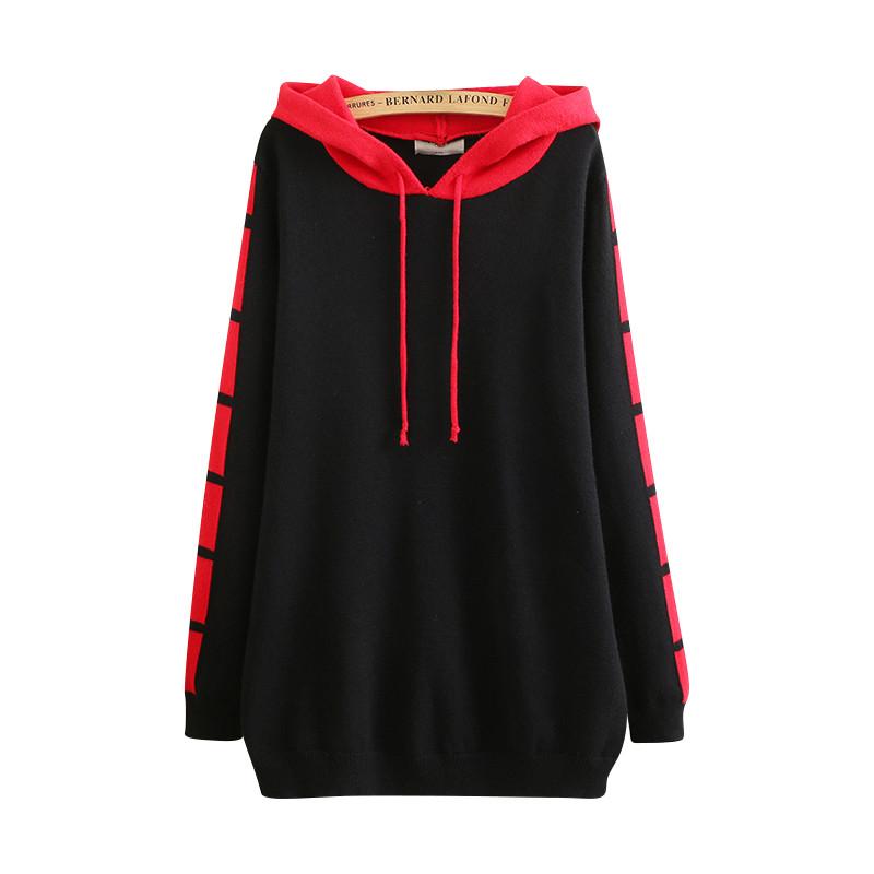 

Women's Hoodies & Sweatshirts 2021 Autumn Winter Knitted Hoodie Fashion Plus Size Long-sleeved Pullover Hooded Jacket Female Tops J365, Black