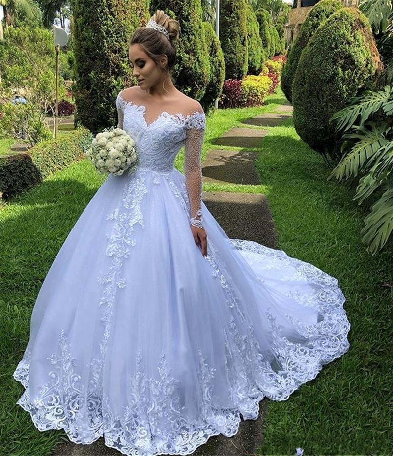 

2021 New Modest Sleeve Illusion y Es Garden Sheer Off Shoulder Appliqued Long Bride Wedding Gowns Yz4u, White