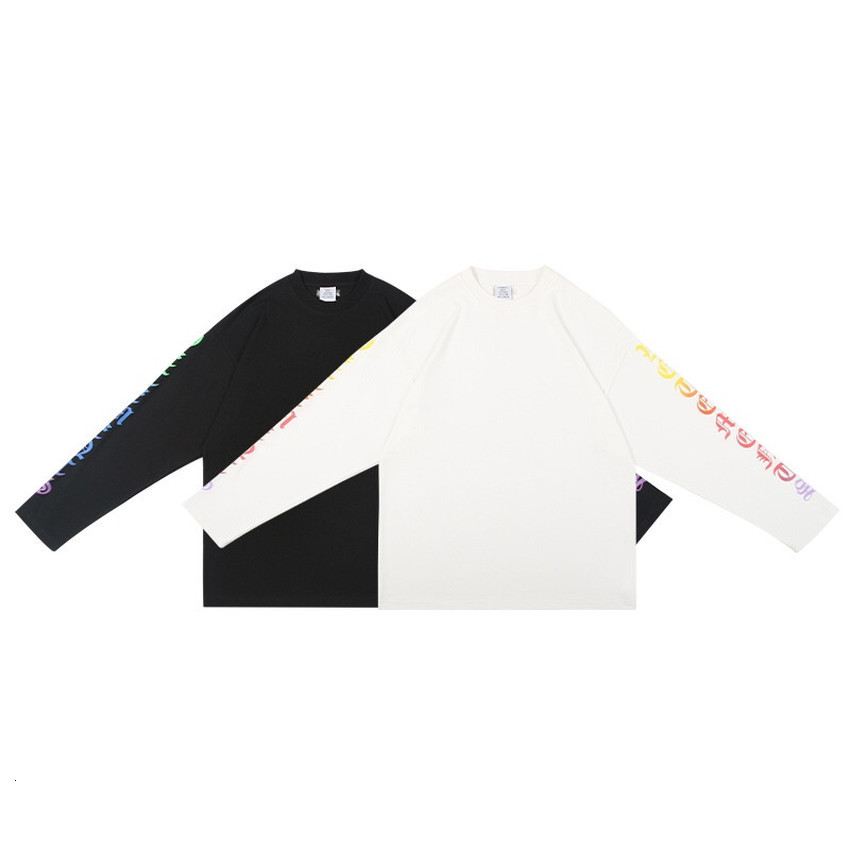 

2021 New T-shirt Men Women Colorful Sanskrit Font Vetements on the Sleeve t Shirts Tops Tee Streetwear X4ka, White;black