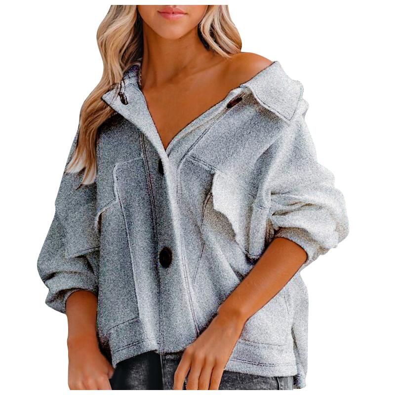 

Women's Jackets Autumn Winter Warm Coats Solid Wool Coat Button Loose Long Sleeve Tops Ladies Plus Size, Black;brown