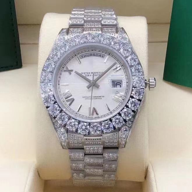 

Luxury Diamond Men's Watch White Dial Stainless Steel Strap Waterproof Automatic Date, White face