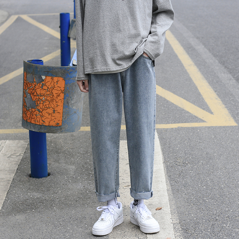 

2021 New Men's Thickening Baggy Homme Straight Cargo Loose Jeans Blue Color Casual Pants Biker Denim Trousers Ee Size S-2xl Iuvy, Light blue