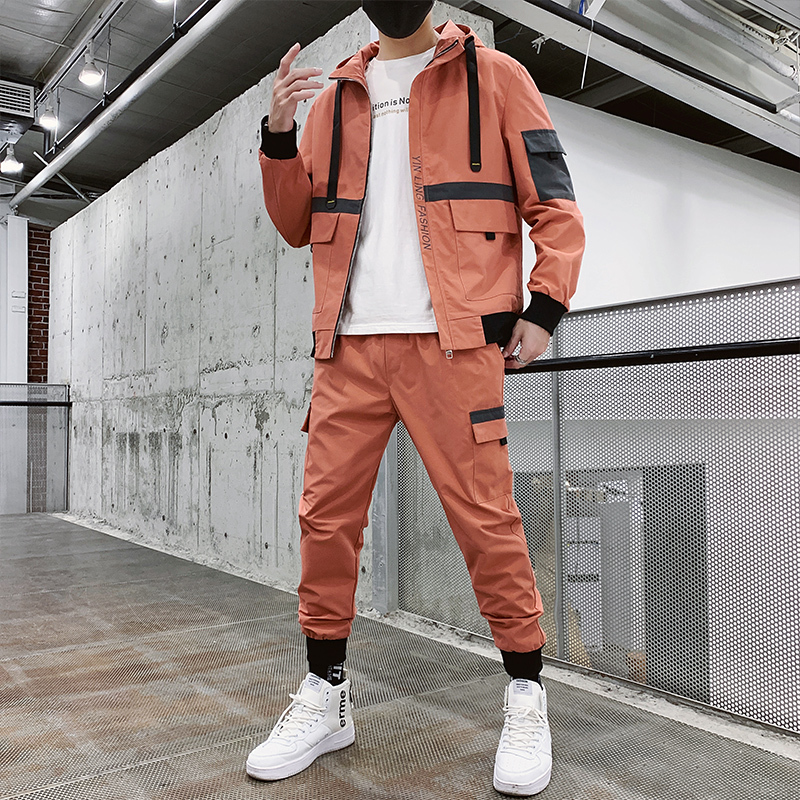 

New Hip Hop Workwear Men's Sweat + Pants 2pc Defines Loose Baseball Zipper 2021 Spring Jacket 4ddl, White