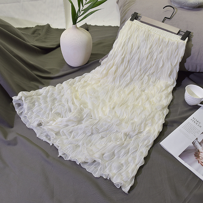 

2021 Layers Summer Get Out of Fashion Tag Women Flouncing Waist High Beige Elegant Midi Jupe Skirts Az8f, White