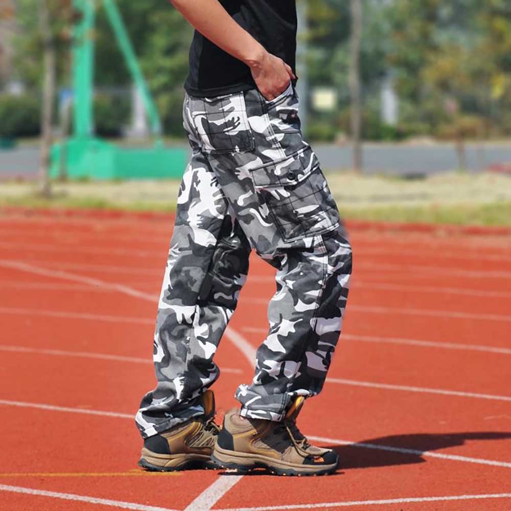 

2021 New and Loose Camouflage Cargo for Casual Military-style Men Many Pocket Pants Outdoors Corridors Man Clothes K3wd, Gray camo.