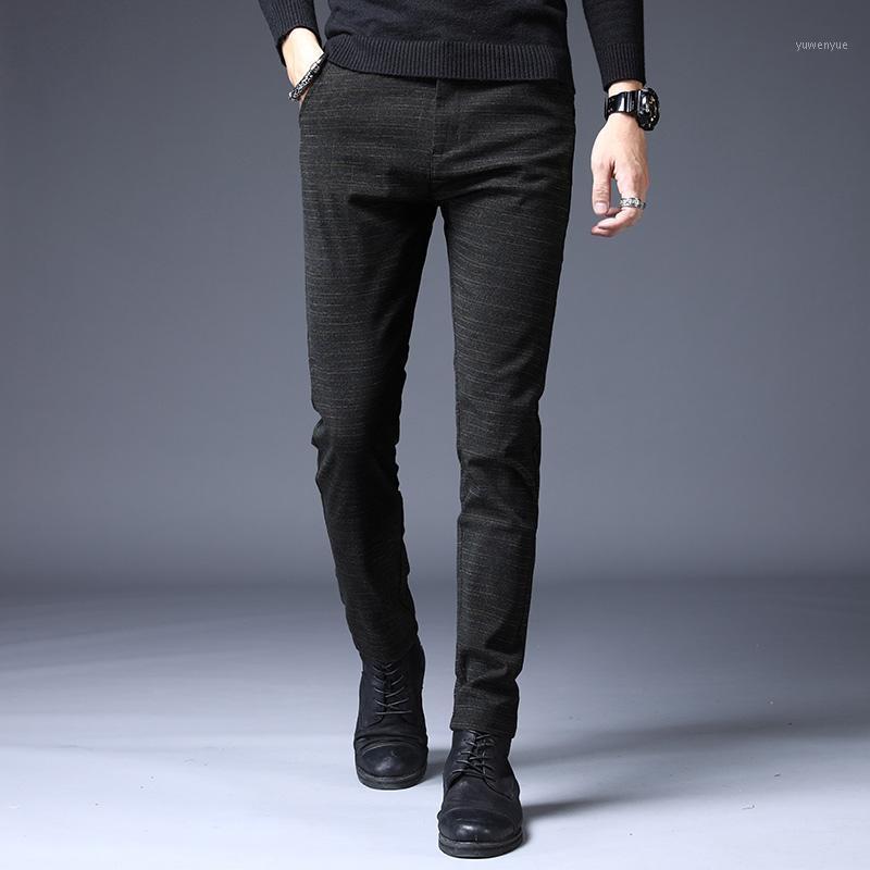 

Men's Pants 2021 Autumn Winter Business Casual Trend Designer Slim Male Trousers Classic Stripes High Quality Stretch Men, Gray
