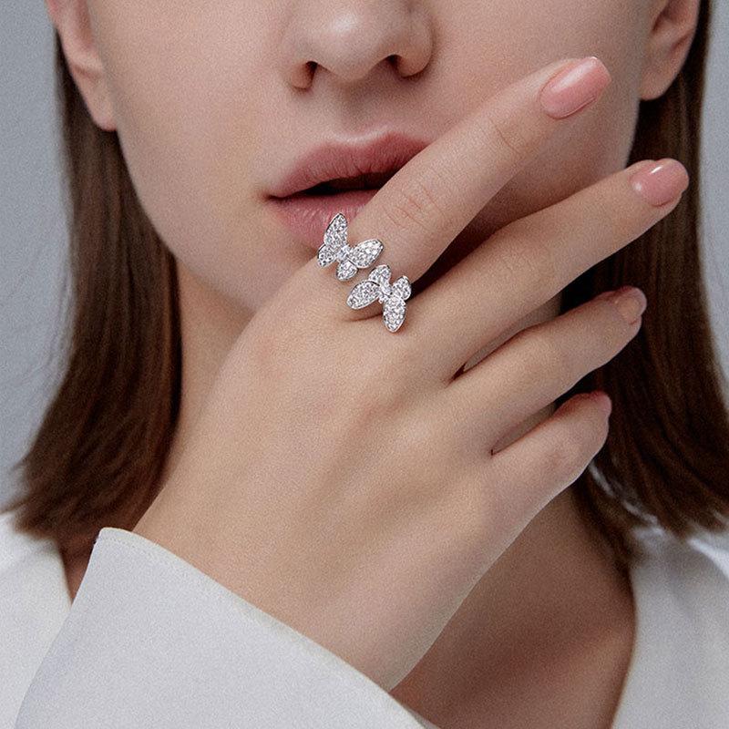 

Cluster Rings 2021 Arrival 100% 925 Sterling Silver Trendy Shiny Cubic Zirconia Butterfly Ladies Party Ring Original Jewelry For Women