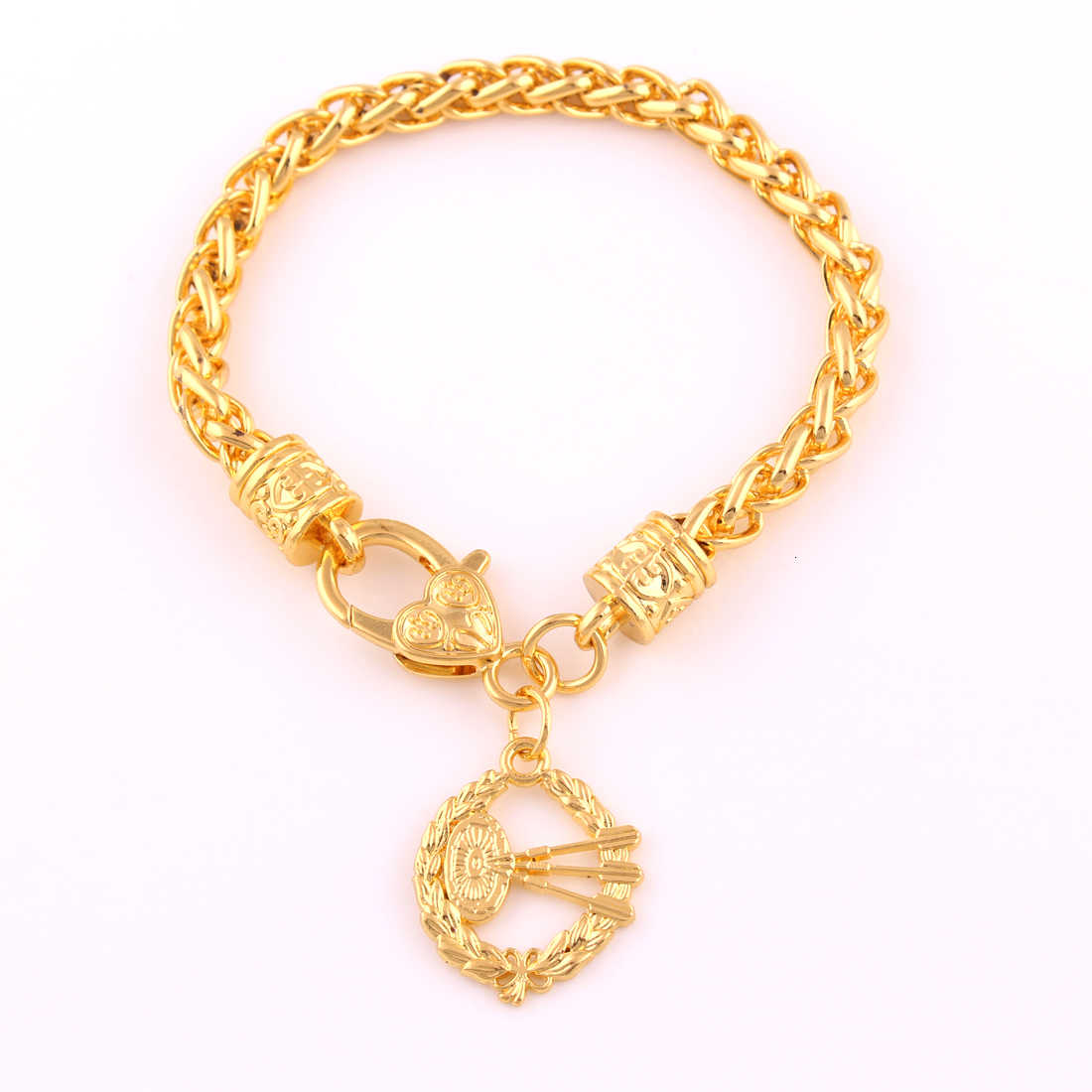 

Dart New Styles Good Gold Board and Darts Leaf Design Pendant Charm Wheat Link Chain Bracelet, Golden;silver