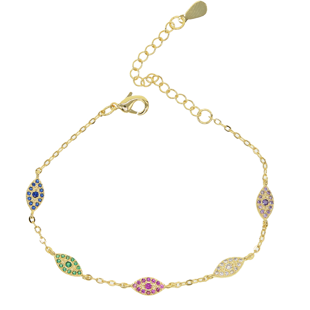

Trendy Red green blue Turkish Evil Pave CZ Blue Eye Gold Chain Bracelet Adjustable Female Party Jewelry