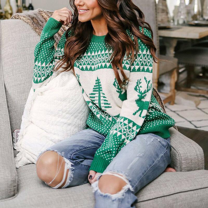 

Women's Sweaters Womens Xmas Reindeer Jumper Sweater Christmas Winter Warm Knitted Pullover Tops, White;black