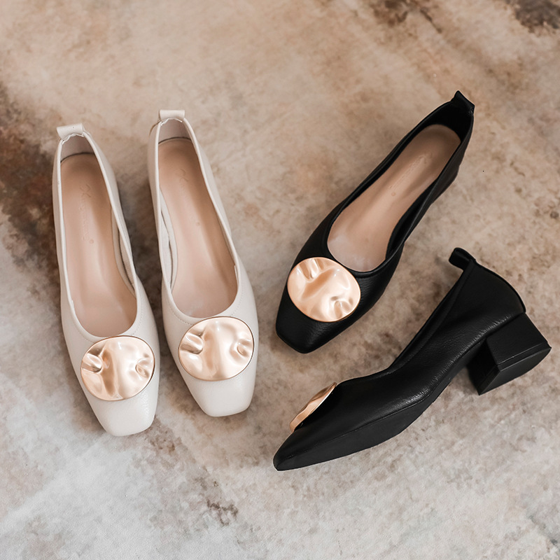 

Dress Shoes Casual soft shallow mouth women's shoes high heels fashion single Korean granny thick heel 772-2 1648, 1# shoe box