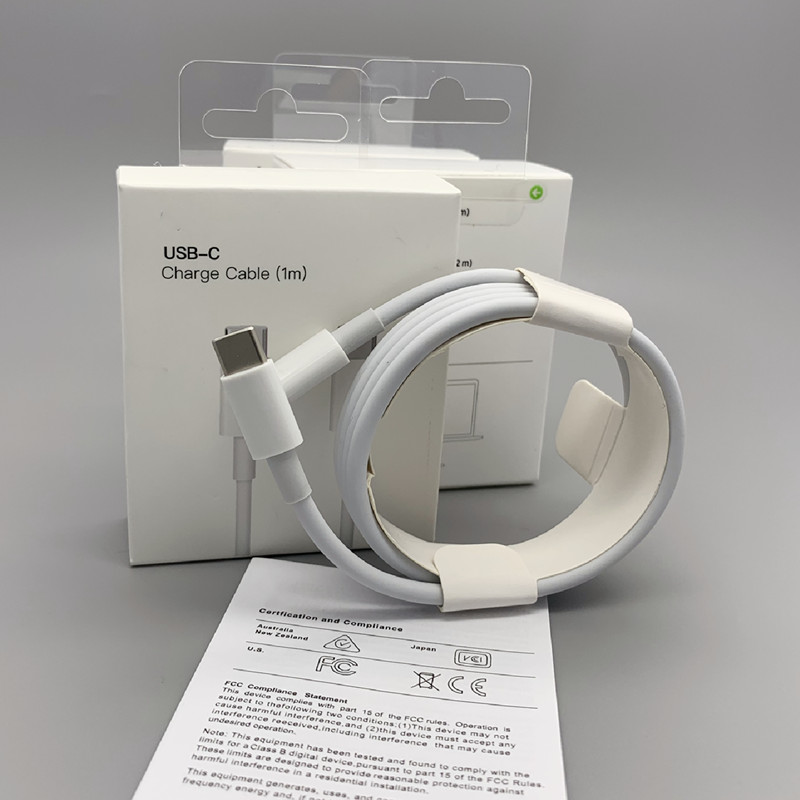 

100pcs/Lotp apple PD fast charging usb c cableS 1m 2m for iPad Macbook Pro Huawei Xiaomi Samsung Mobile Phone to Type C with retail box, White
