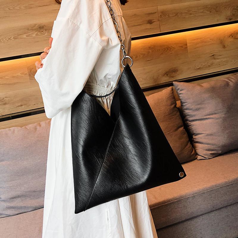 

YANIGELAN Solid Color Lady Shopping Bags Fashion Chain Design Woman Shoulder Pack Large Capacity Leather Handbag Blosa Sac Black