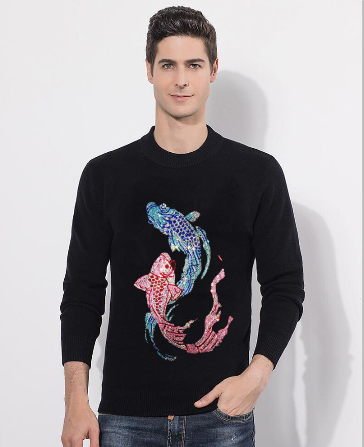 

2021 New Winter Men Sweater Coat Diamonds Stone Casual Turn-down Collar Knitting Male Sweaters Hot Drill Q9yn, As shown