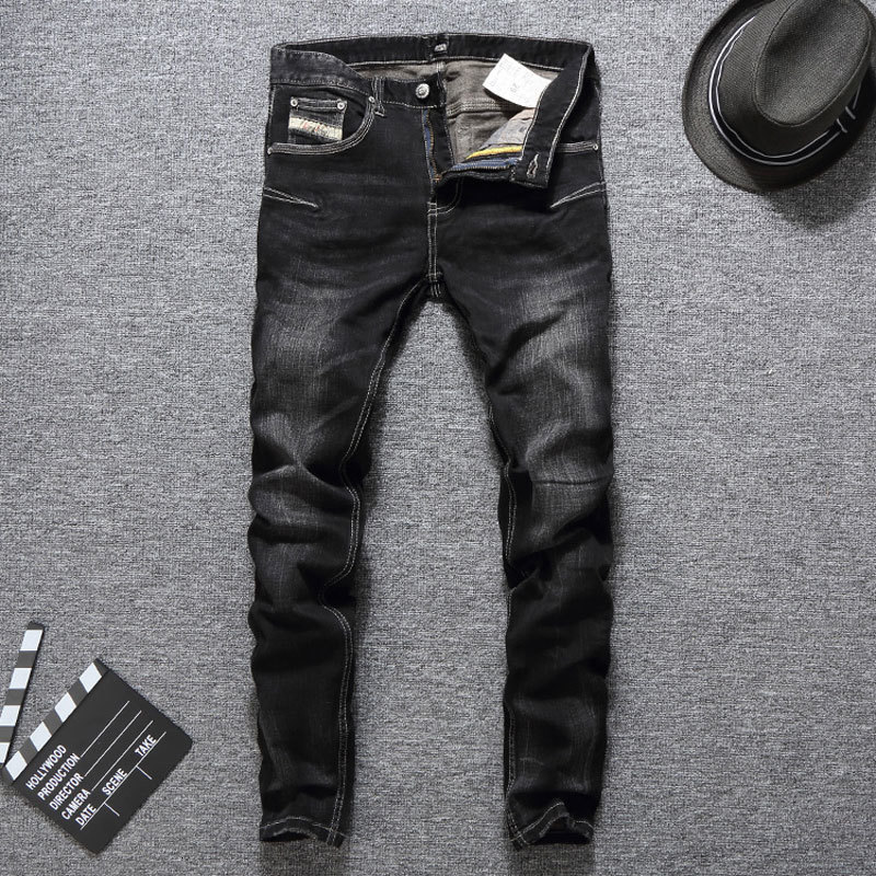 

2021 New American Streetwear Fashion Black Classical Denim Pencil Pants Hombre Elastic Ny Men Hip Hop Jeans Homme Olt7, Black color