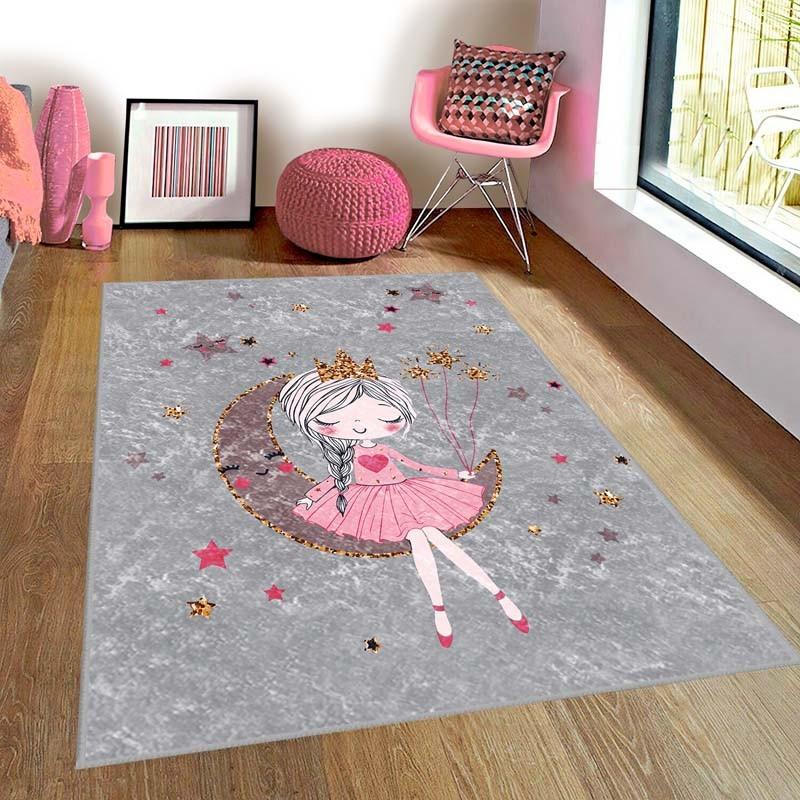 

Carpets Princess Pattern Pink Gray Ballet Girl Cartoon Cute Multi-Size Children'S Room Carpet Game Soft