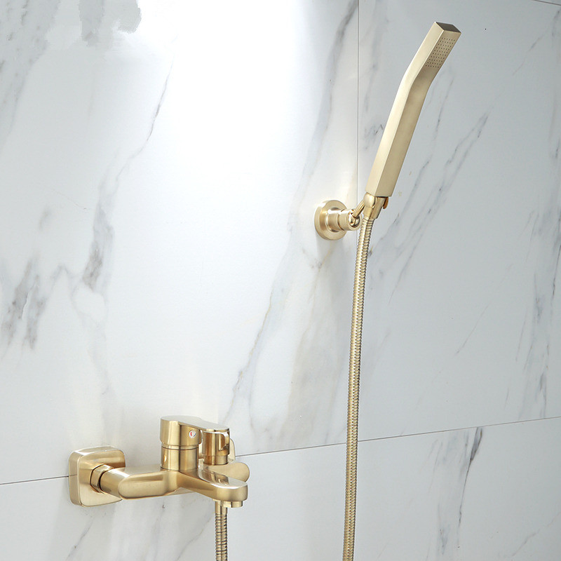

2021 New Bathtub Set Wall Mounted Brushed Gold Faucet, Bathroom Cold Hot Bath and Shower Mixer Tap Brass Ko95