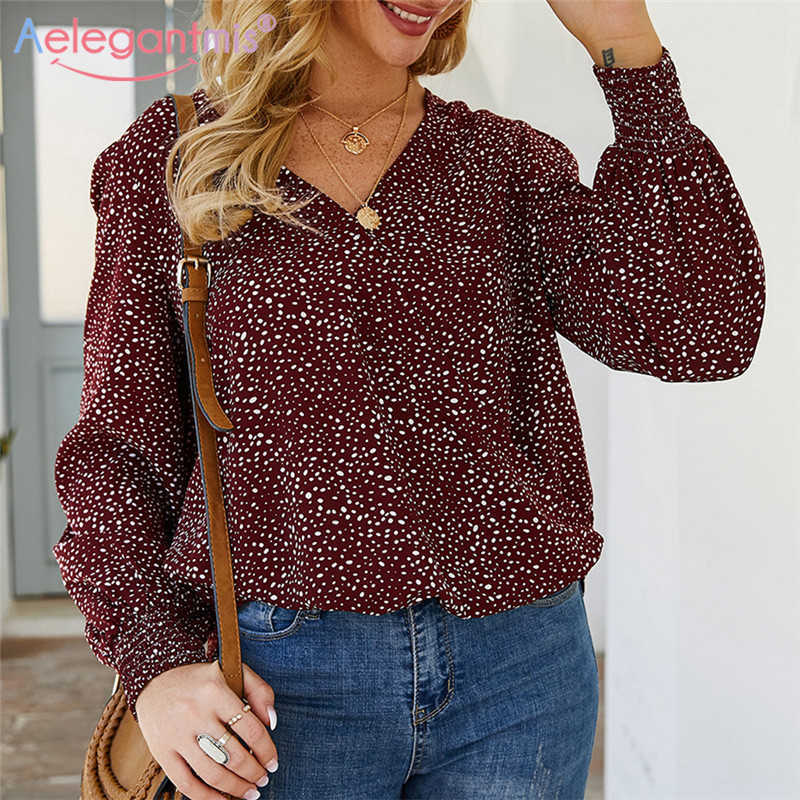 

Aelegantmis Spring Sexy V Neck Loose Blouses Women Summer Printed Long Sleeve Shirts Streetwear Female Plus Size Tops Shirt 210607, Black