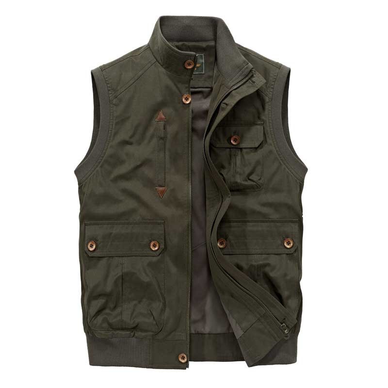 

2021 New Fashion Casual with Multi-pocket Military Style Sleeveless Jacket Vest Male Clothes 7s2q, Army green.