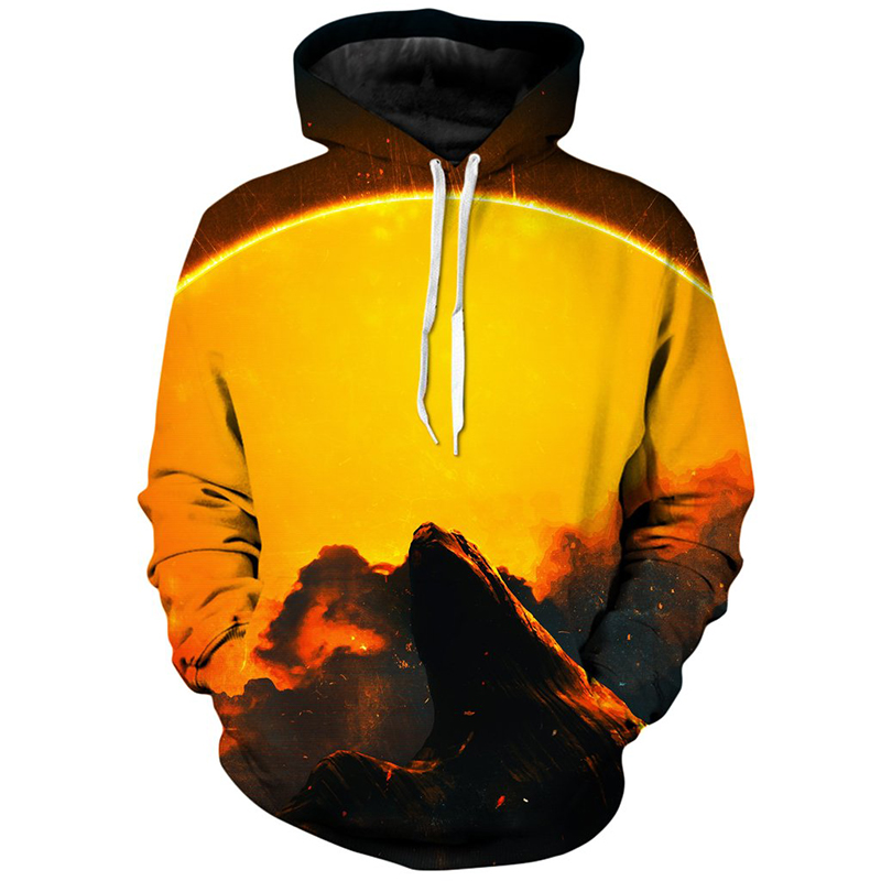 

Sunset pattern Fierce 3D printing hoodie visual impact party top punk goth round neck high quality sweater hoodie, Black