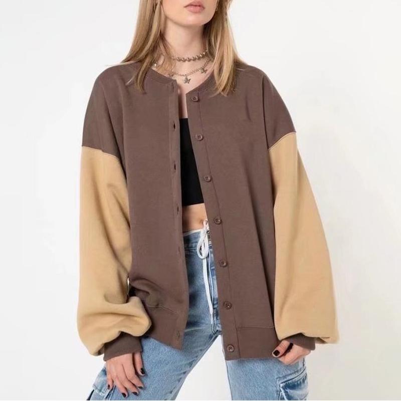 

Women's Jackets 2022 Baseball Uniform For Women Round Neck Color Block Casual Coat Long Sleeve Single Breasted Spring Autumn Jacket, Black;brown