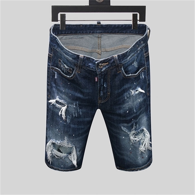 

summer Style dsq brand Italy jeans mens Slim Short Men denim trousers zipper stripe hole blue Shorts for men 210716, 8174 blue jeans