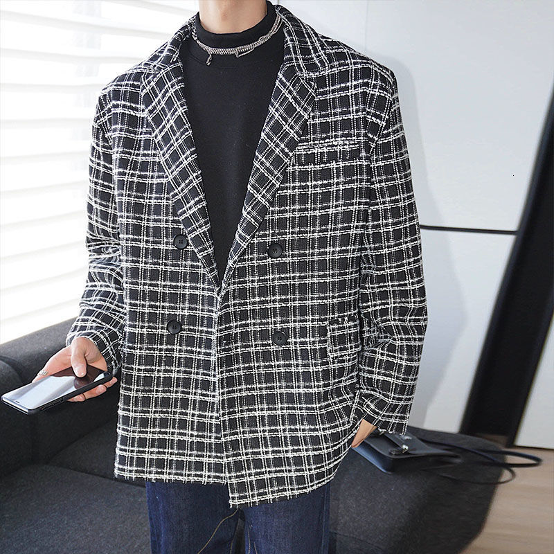

2021 New Plaid Men's Fashion Retro Casual Suit Men Wild Autumn and Winter Mens Blazer Jacket Jyce, Black