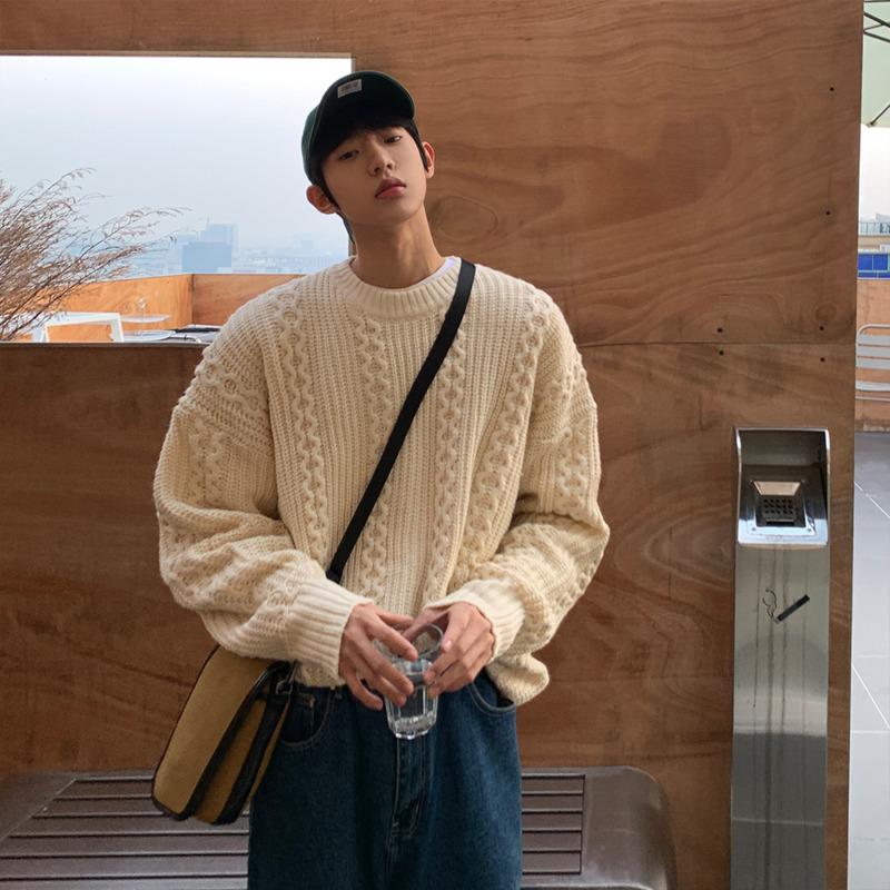 

Men's Sweaters Winter Korean Oversized Sweater Men Warm Fashion Casual Knitted Pullover Loose Long-sleeved Mens Jumper Clothes, White;black