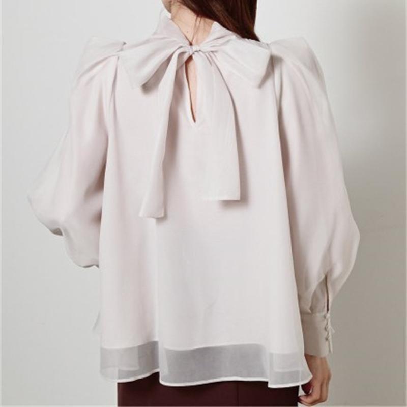 

Women's Blouses & Shirts Japanese Sweet Lace Up Bow Fall Women 2021 Stand Collar Vintage Autumn Long Sleeve Elegant Tops Femme, Ivory