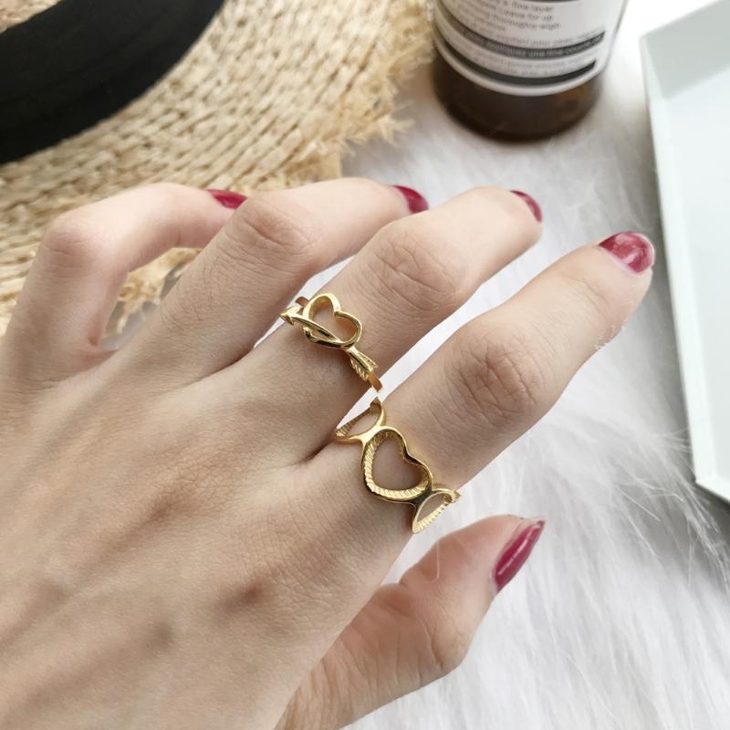 

cluster rings 925 sterling silver 18k gold hollow love siamese hearts snuggle fit cupid arrow ring valentine's day present girlfriend j, Golden;silver