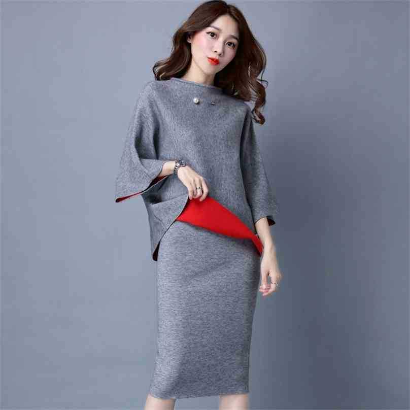 

Elegant Women Two Piece Set Spring Autumn Female Pullover Sweater Slim Skirt Knitted Suit Woman Suits Clothing Ladies 210525