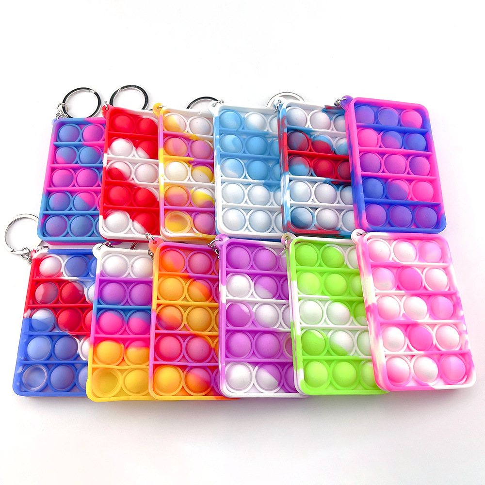 

Mini Push Pop Bubble Silicone Keychain Fidget Sensory Toys Kids Mental Arithmetic Puzzle Toy Tie Dye Finger Popper Fun Stress Relief keyring