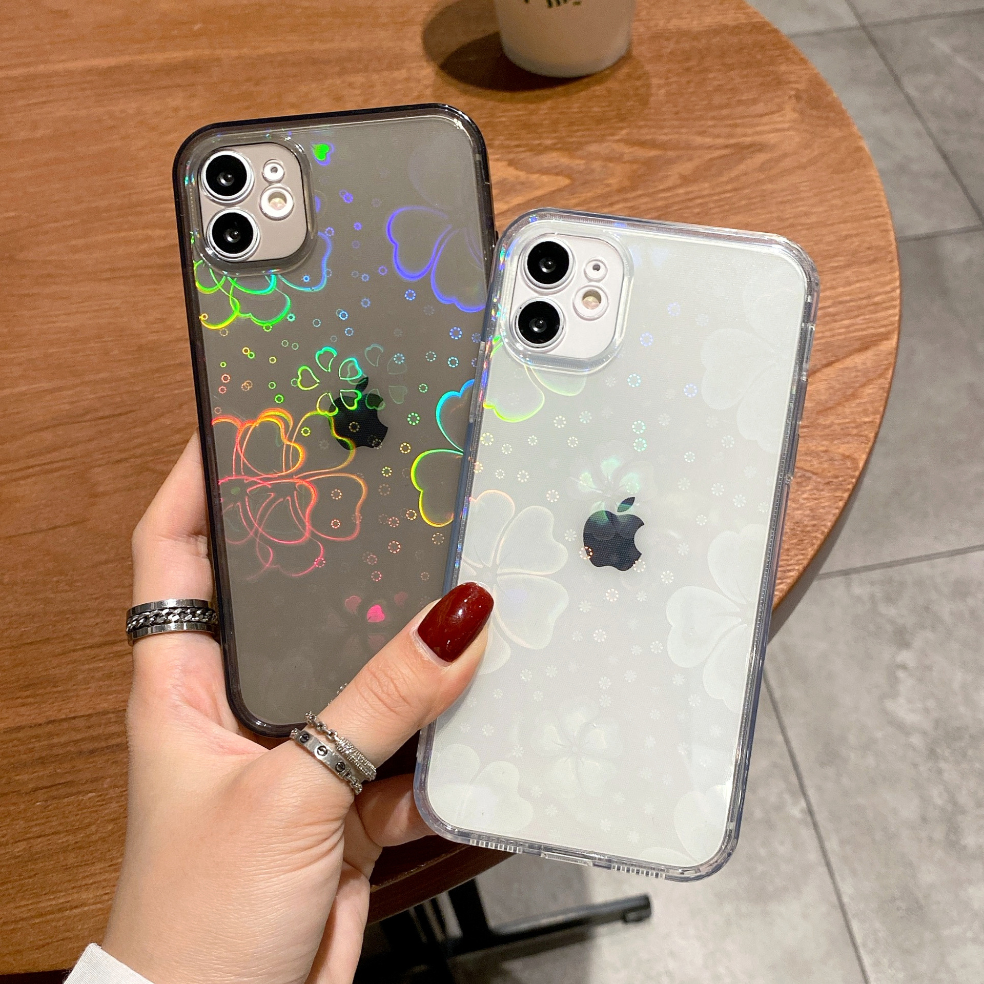 

Love Heart Pattern Cell Phone Cases For iPhone 11 12 13 Pro Max X XS XR 7 8 Plus SE Clear Protection Cover With Hearts, Black (plum blossom)