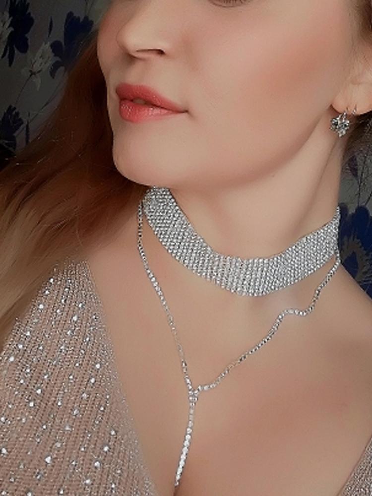 

Pendant Necklaces Rhinestone Choker Necklace 2021 Women Multi Row Crystal Statement Chokers Long Pendants Luxury Chocker N1941