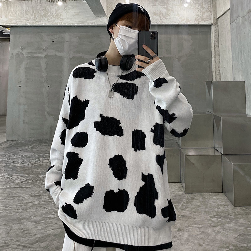 

2021 New Cow Pattern Sweater Men's Warm Fashion Retro Casual Knitted Pullover Men Wild Loose Korean Knitting Sweaters Mens Clothes -xl Oisi, Nai niu wen