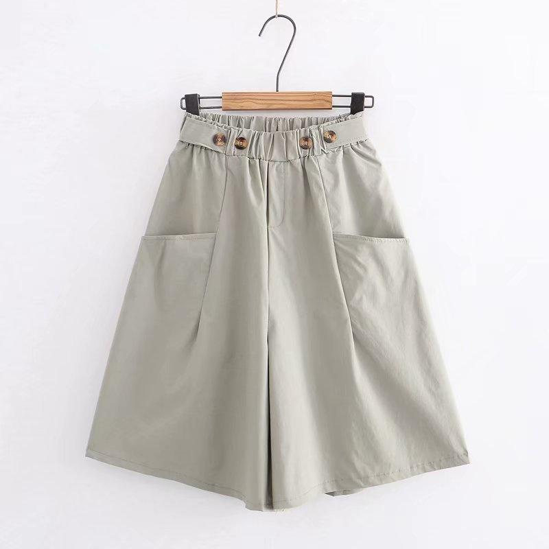 

Women's Shorts Elastic High Waist Skirt Women 2022 Summer Casual Big Pocket Wide Leg Cotton Female 1/2 Capris Short Pants, White;black