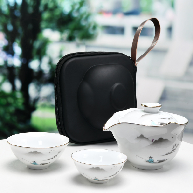 

Travel Tea Set Lanolin Jade Ceramic Express Cup Pot One Pot Two s