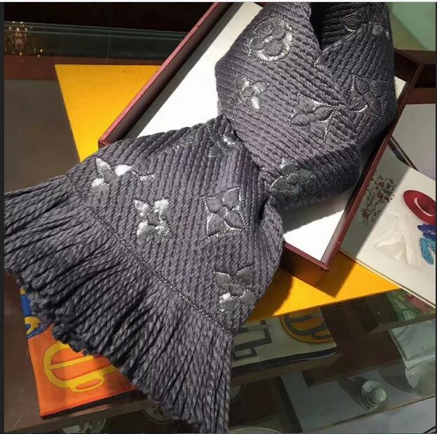 

Winter LOGOMANIA SHINE Scarf High Quality LVLOUISVITTON Women and Men Two Side Black Red Silk Wool Long Scarfs Flower Scarves Shawls size:180*3cm NO Box