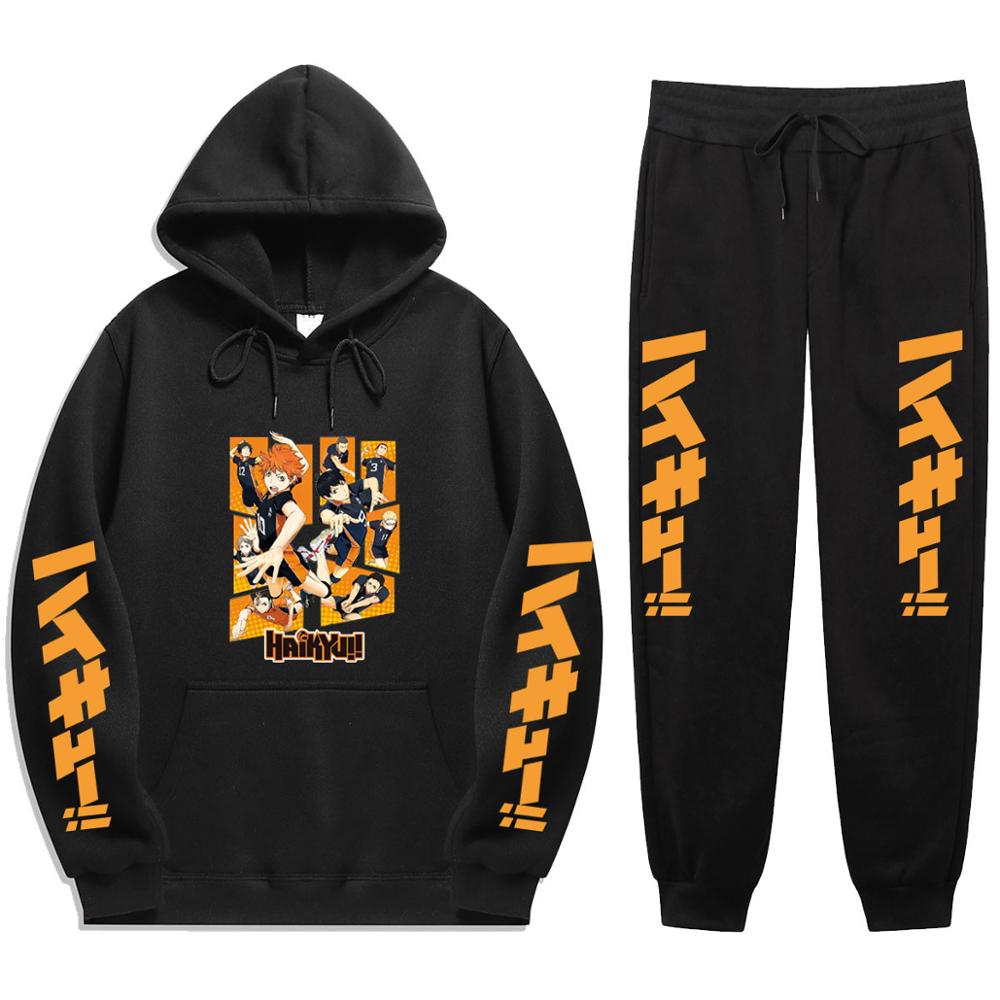 

Japan Haikyu Anime Figures Hinata Harajuku Winter Tracksuit 2 Piece Set Print Hoodies pants Sportwear men Suit Hoodie Sweatshirt10, Gray
