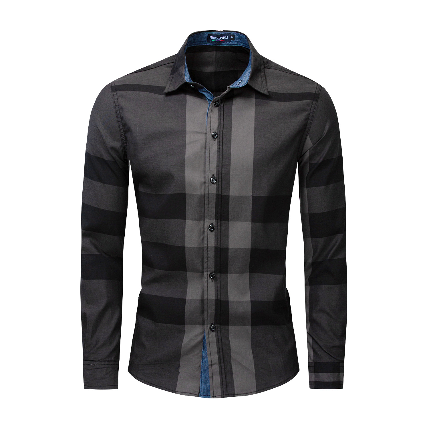 

Designer Men' Plaid Shirts 100% Pure Cotton Long Sleeve Shirt Color Matching Plaids Tops Fashion Casual Plus Large Size Clothing, Black