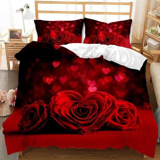 Flower Rose 2021 Valentines Day 3D Print Comforter Bedding Set Heart Love Queen Twin Single Size Duvet Cover Set Pillowcase Luxury