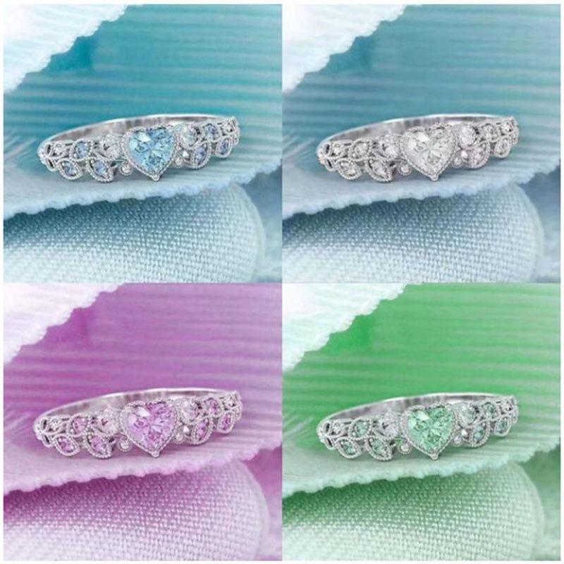 Wedding Rings Vunix Color Ocean Of Heart Ring Women&#039;s All-match Fashion Zircon-image-711409968