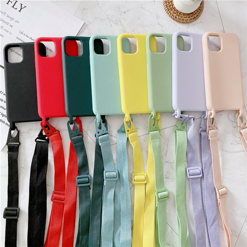 

Original liquid silicone Crossbody Necklace Phone Case For iPhone 12 11 Pro Max XS XR X 8 7 PLUS SE 20 Lanyard Cord Strap Cover